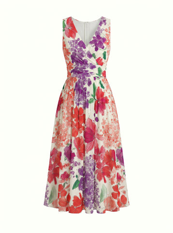 CORINNE
Floral Print V Neck A Line Midi Dress