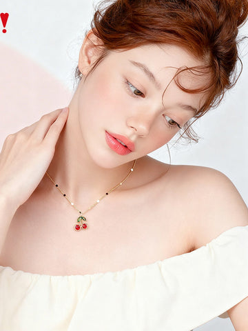 Dainty Crystal Cherry Gold Necklace