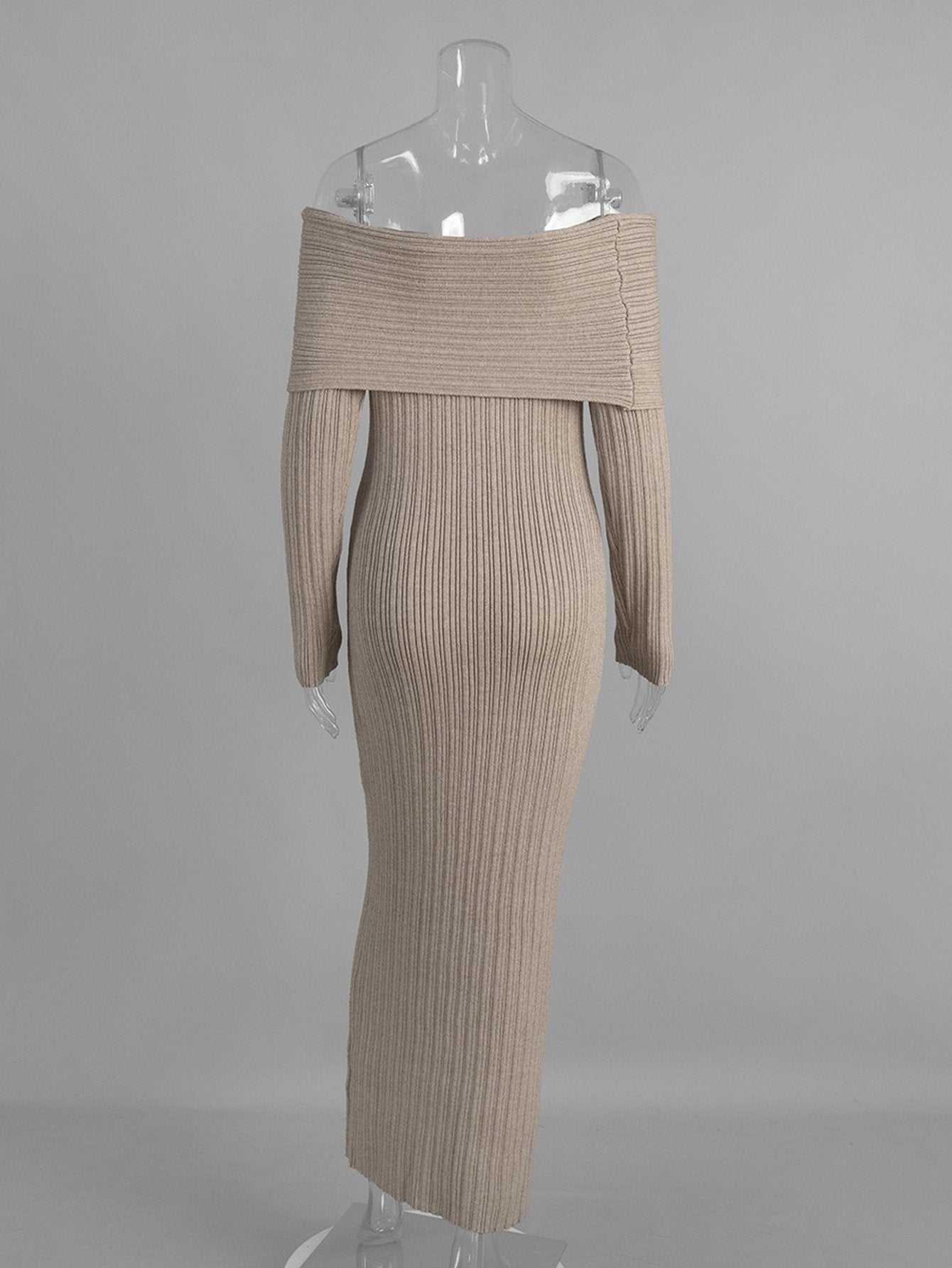 Off Shoulder Ribbed Knit Maxi Dress