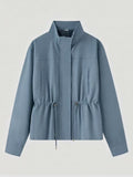 Cinched Waist Lightweight Stand Collar Jacket