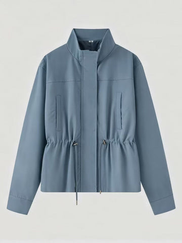 Cinched Waist Lightweight Stand Collar Jacket