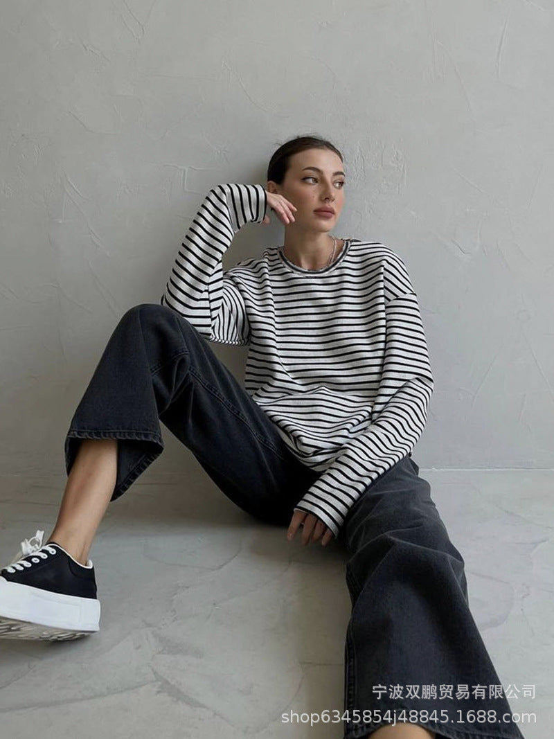 Oversized Striped Side Slit Tee