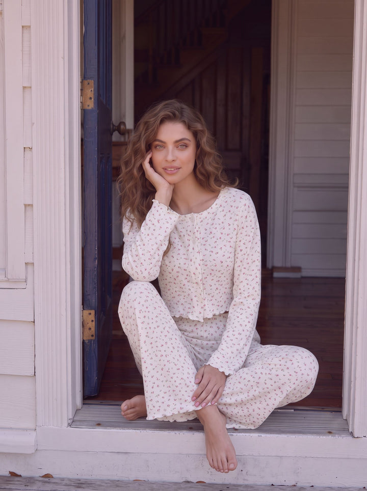 Floral Ribbed Knit Lounge Set