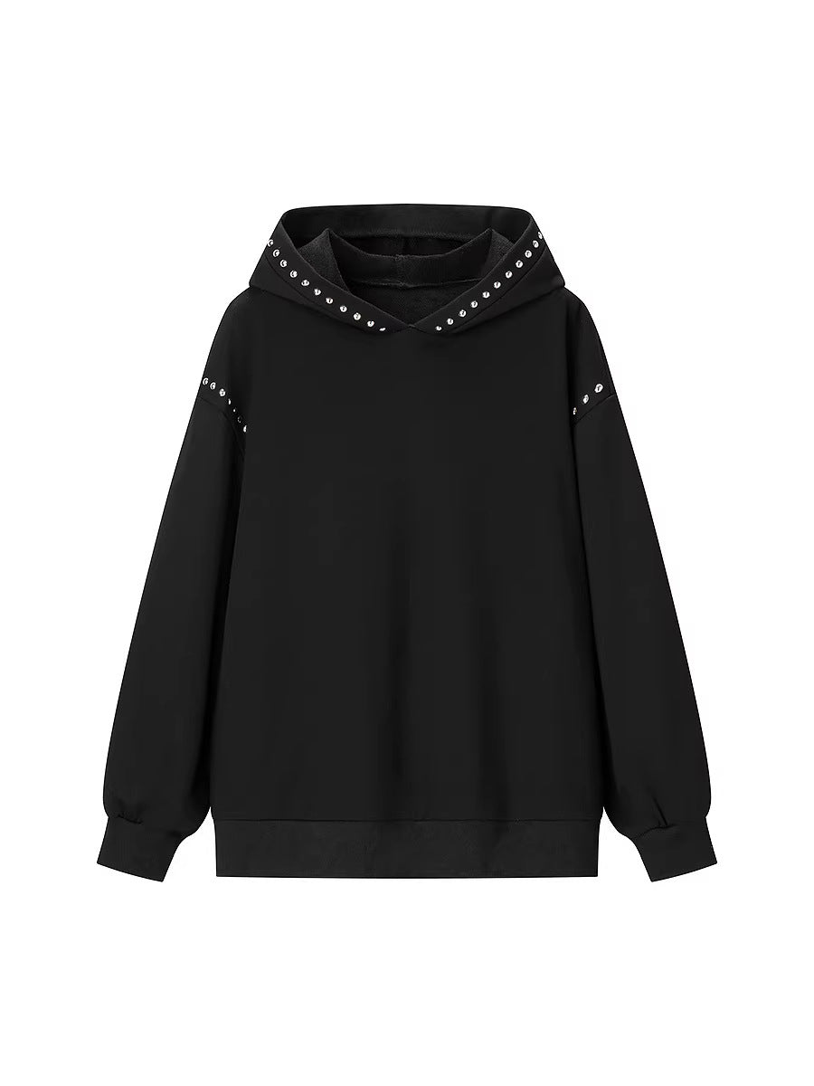 Studded Oversized Black Women Hoodie