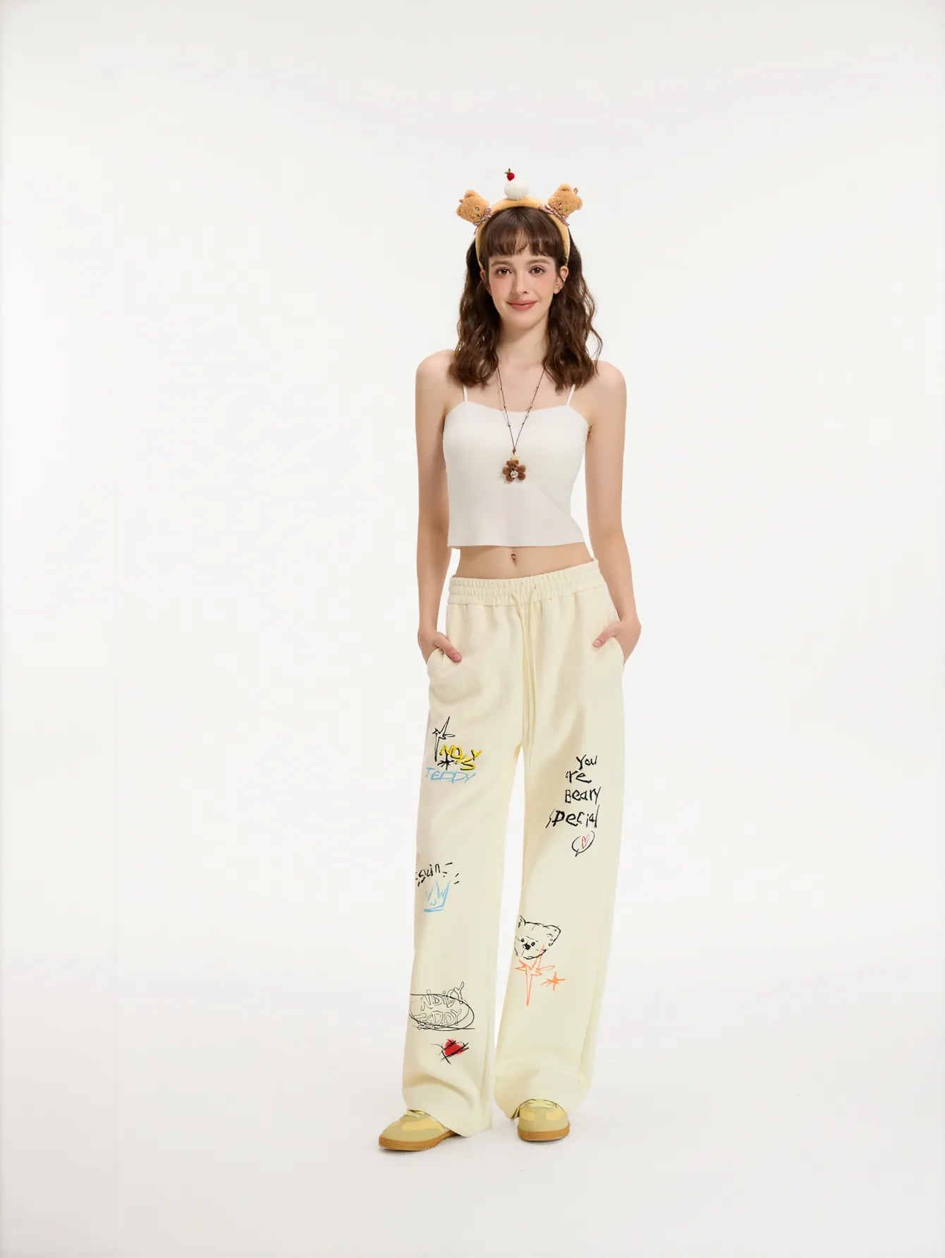 Graphic Print Drawstring Wide Leg Pants