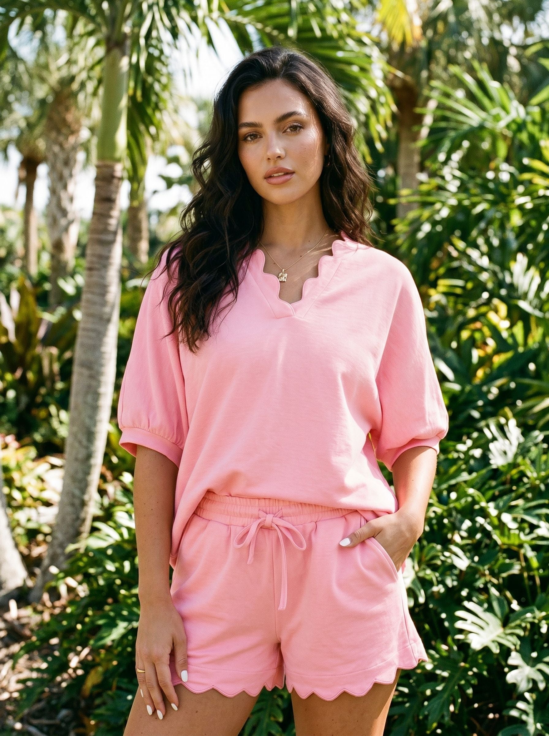 Scalloped Trim Casual Short Set