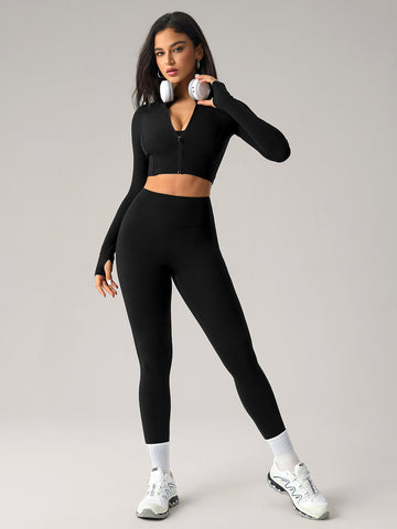 Zip-Front Cropped Sporty Jacket