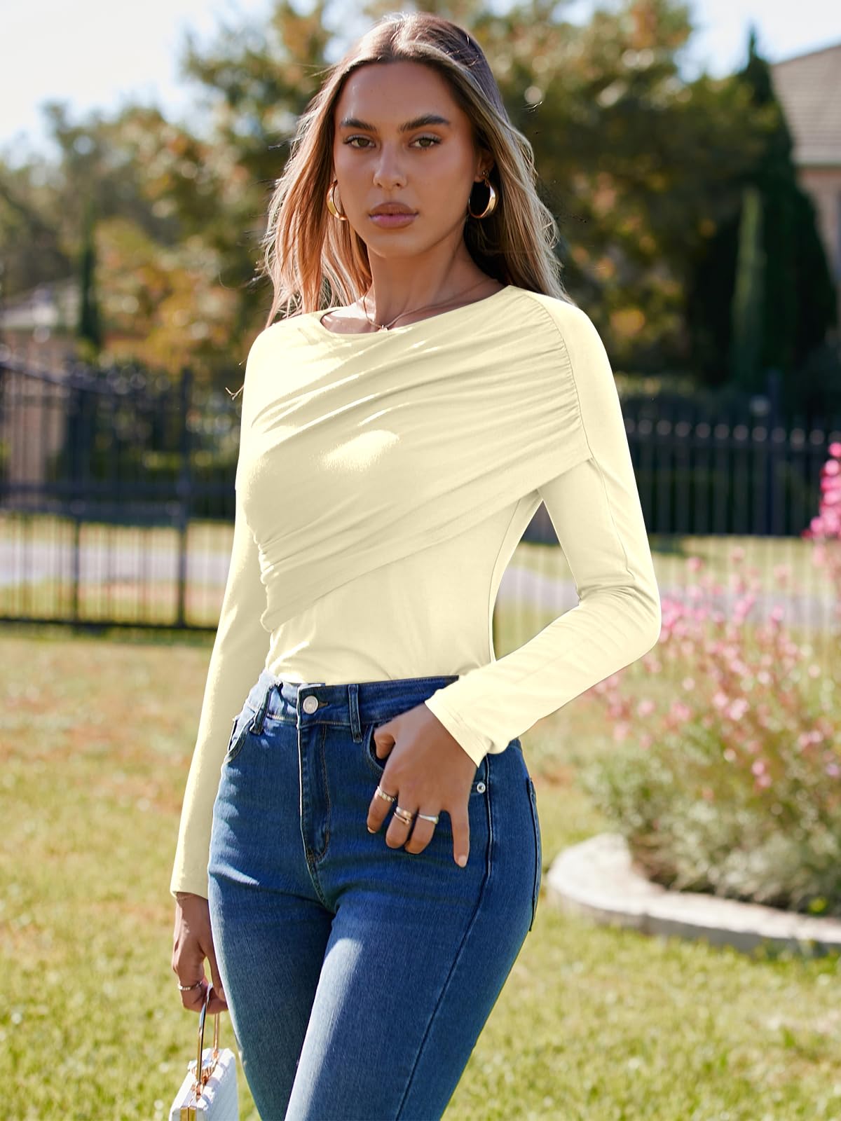 Ruched Slim Fit Long Sleeve Tee