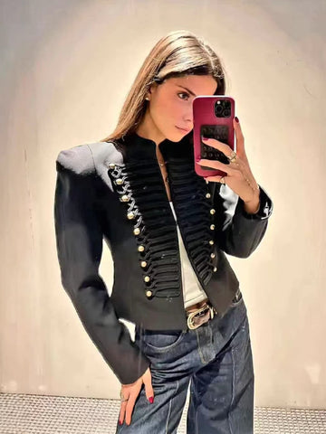 Elegant Military Inspired Cropped Jacket
