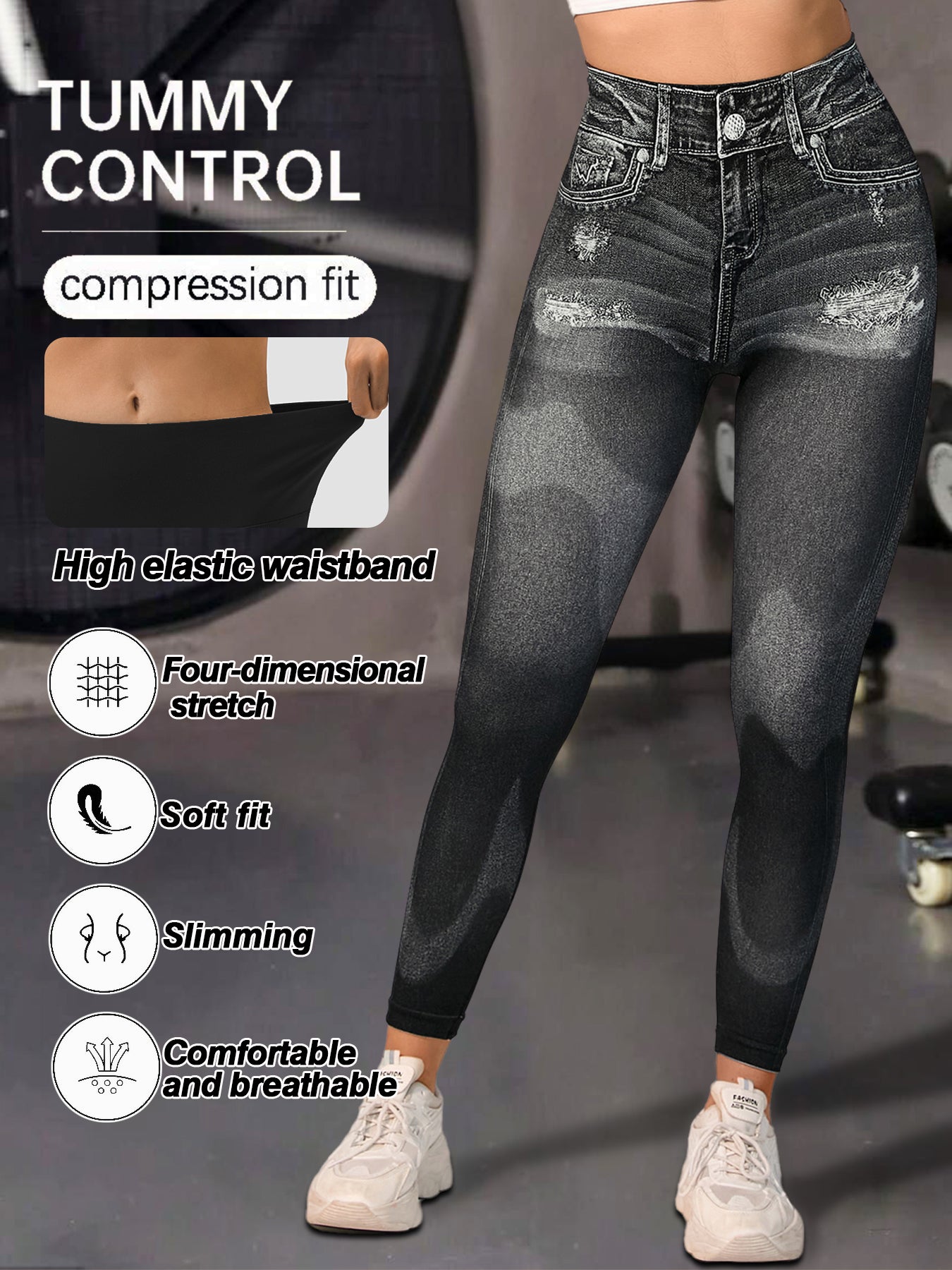 High-Waisted Distressed Casual Jeans-Black