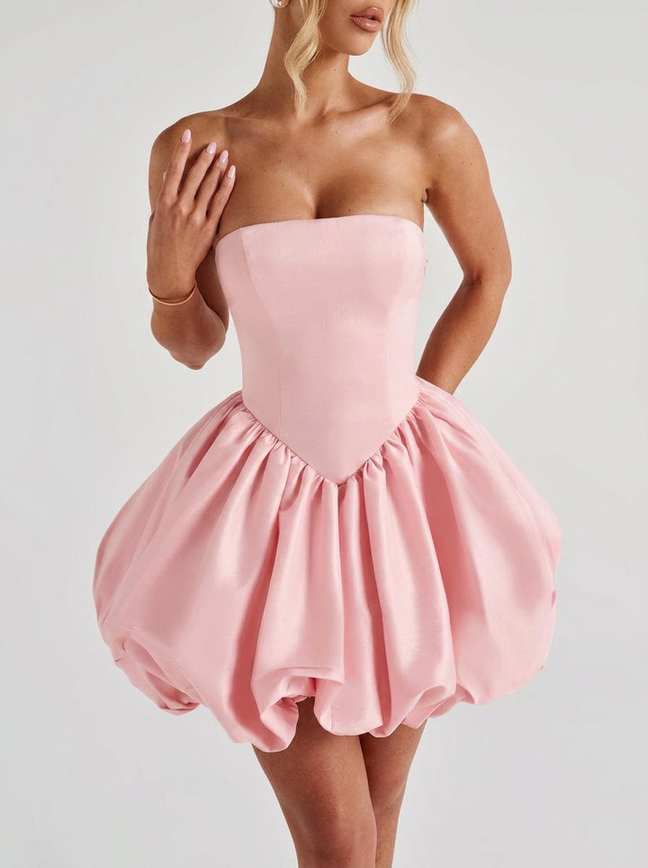Strapless Bow Back Bubble Mini Dress