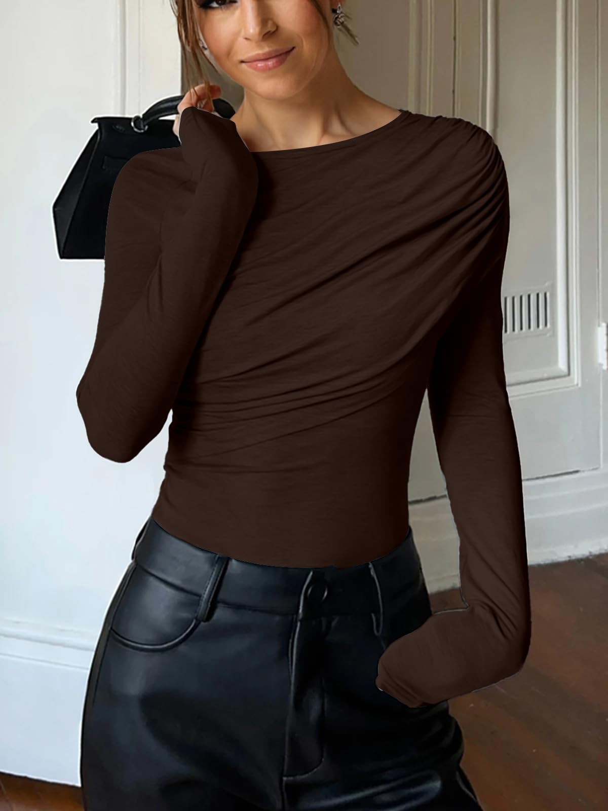 Ruched Slim Fit Long Sleeve Tee