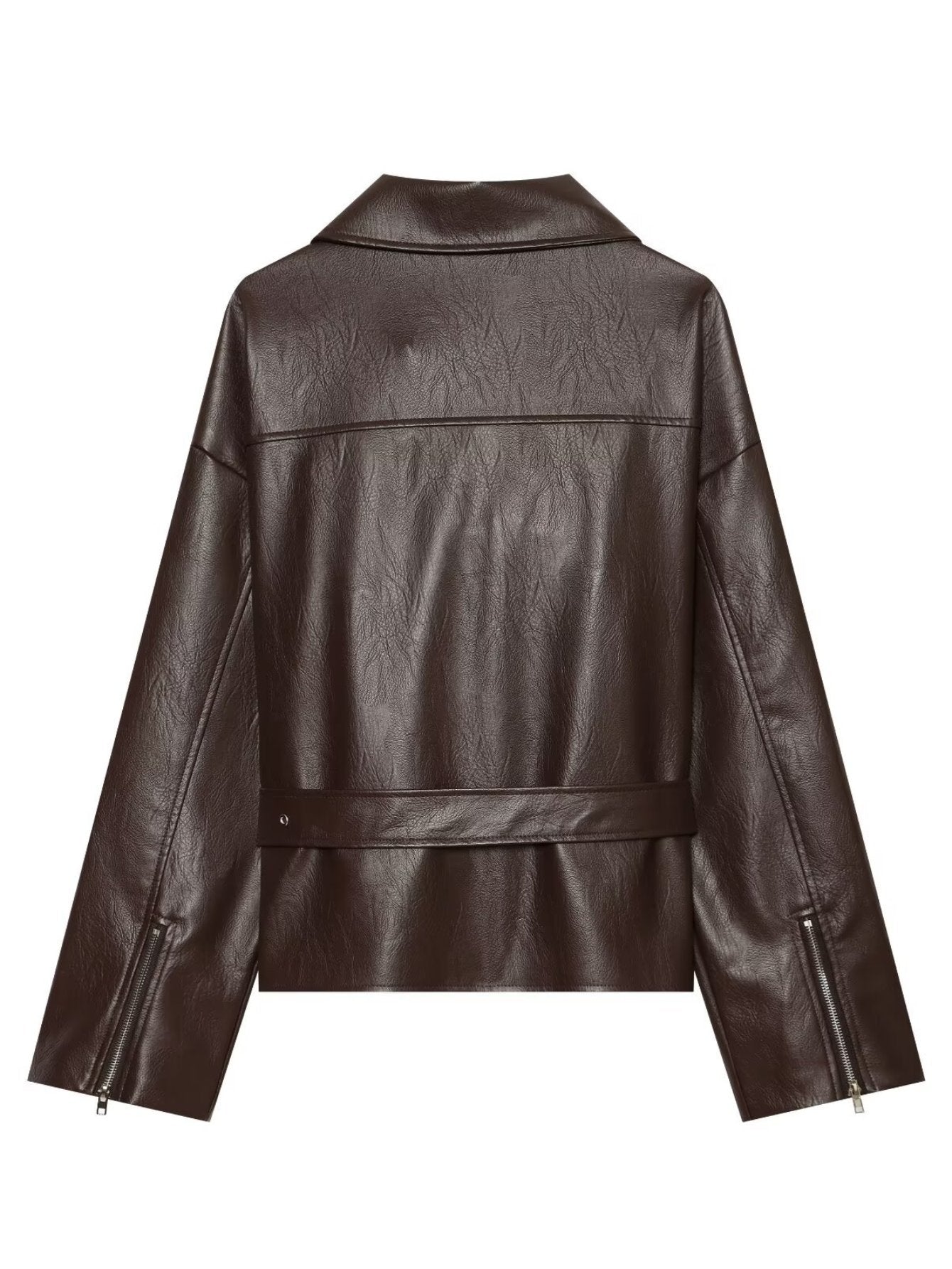 Oversized Brown Faux Leather Moto Jacket
