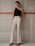 High Waisted Contrast Trim Trousers