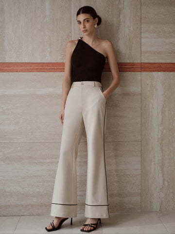 High Waisted Contrast Trim Trousers