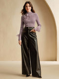 Floral Applique Ribbed Mock Neck Sweater