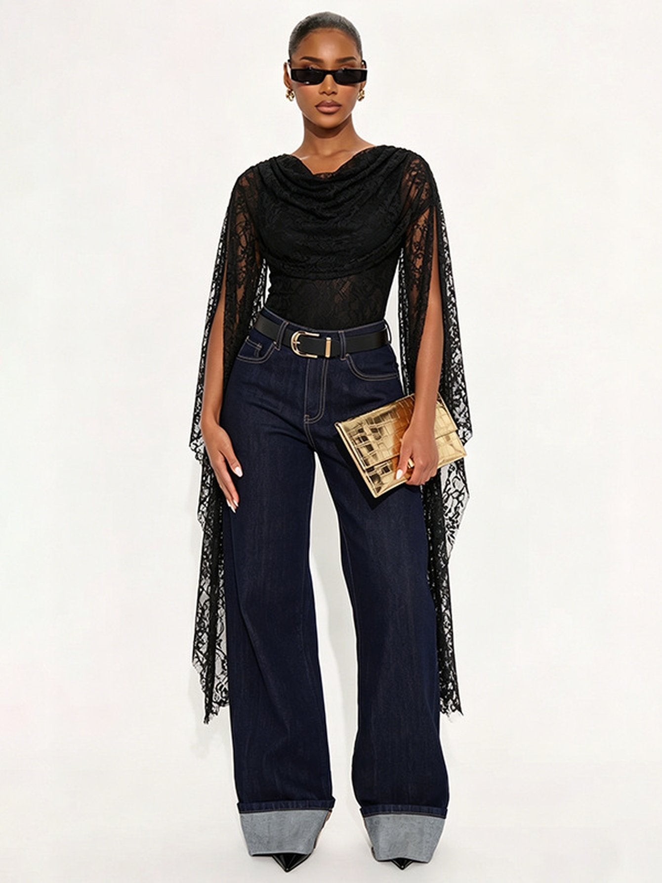 Elegant Lace Cape Sleeve Bodysuit