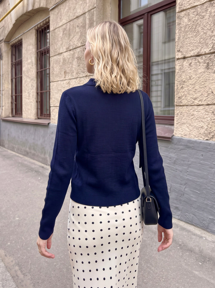 Embroidered Heart Collared Knit Sweater