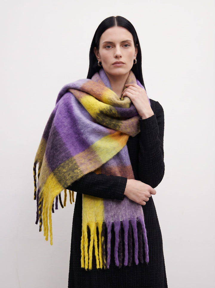 Cozy Soft Plaid Fringed Scarf