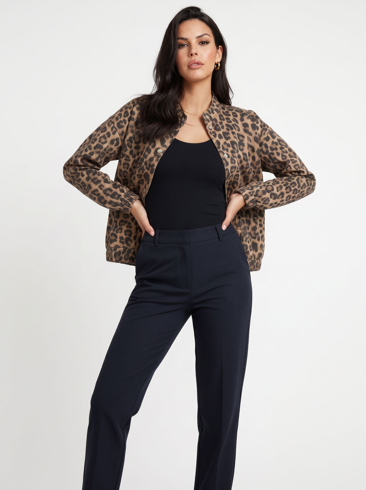 Trendy Leopard Print Snap Jacket