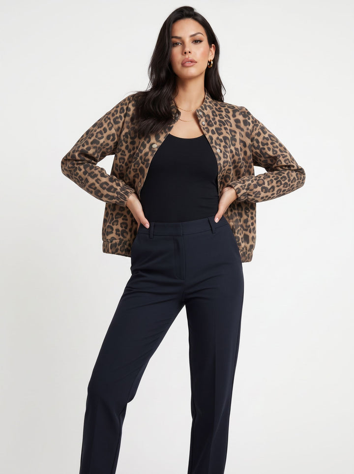 Trendy Leopard Print Snap Jacket