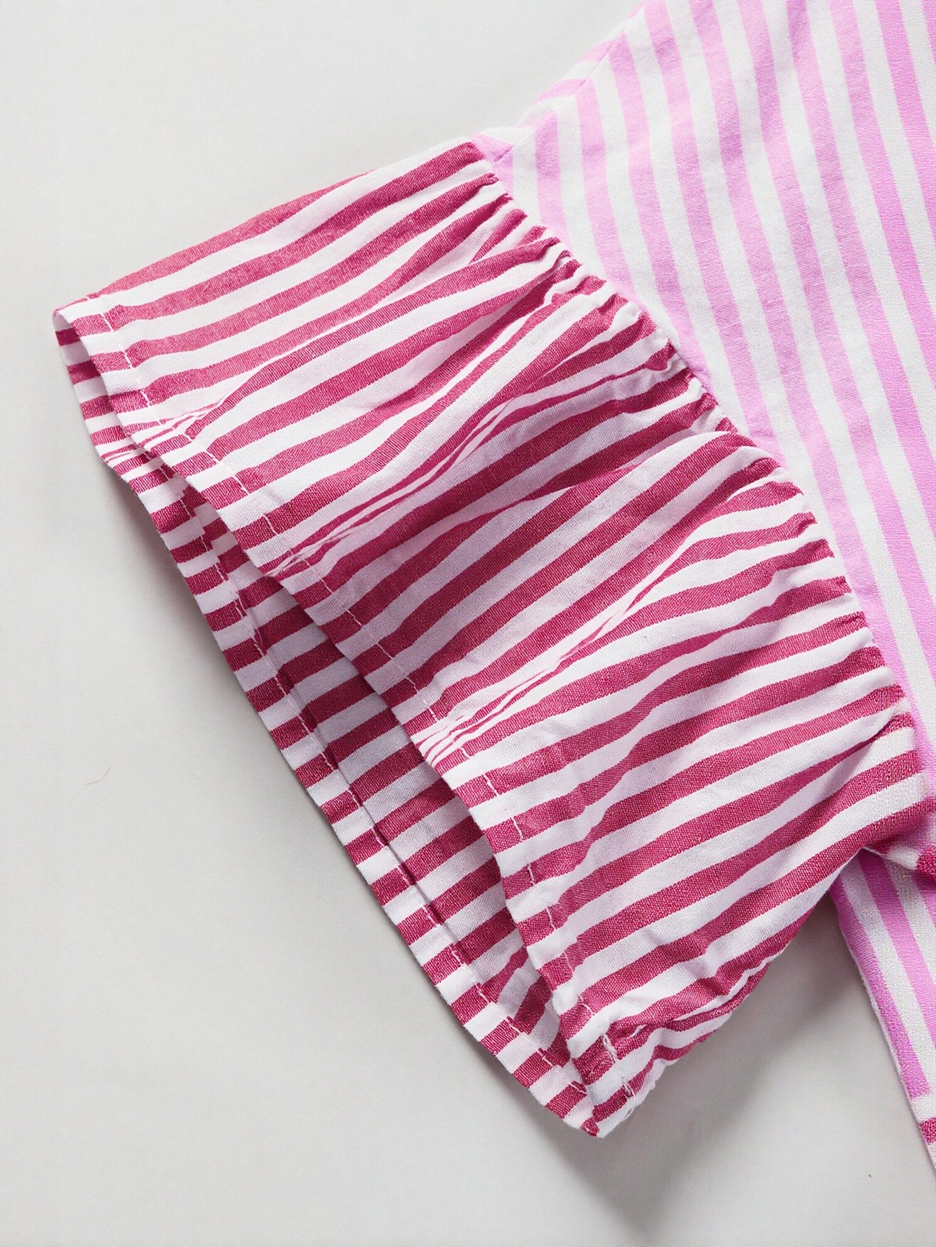 Pink Striped Ruffled Peplum Button Shirt