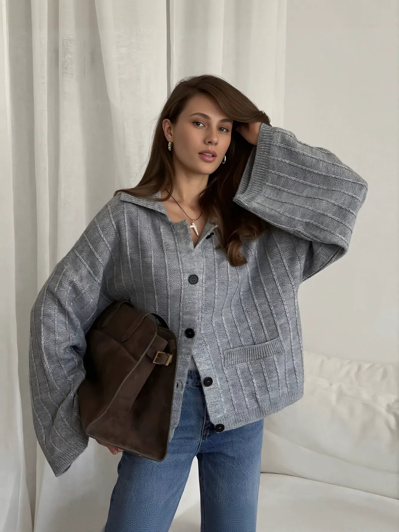 Oversized Ribbed Knit Button Up Cardigan