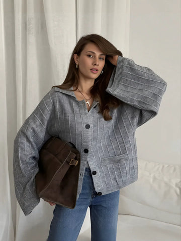 Oversized Ribbed Knit Button Up Cardigan