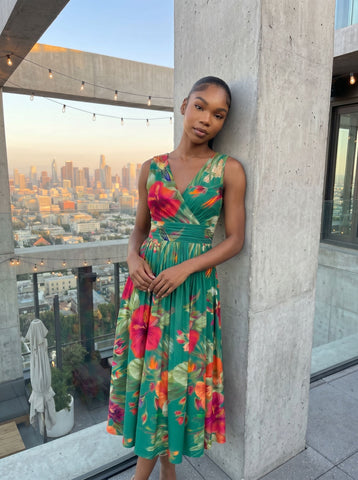 Steve Ash's Hibiscus Print Midi Dress