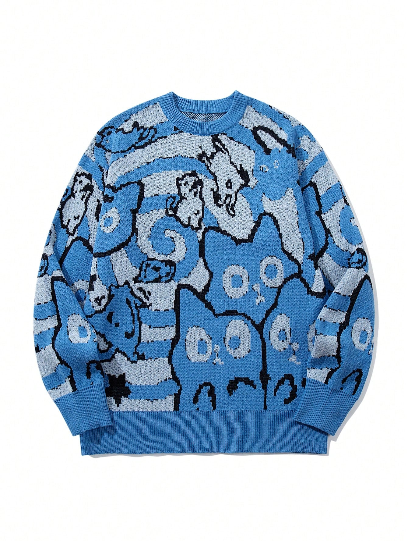 Oversized Cat Graphic Knit Sweater