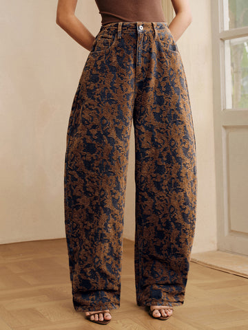High Waisted Floral Print Jeans