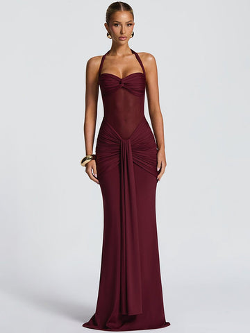 Sexy Halter Mesh Insert Maxi Dress