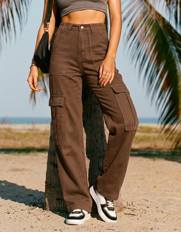 High Waisted Cargo Denim Jeans