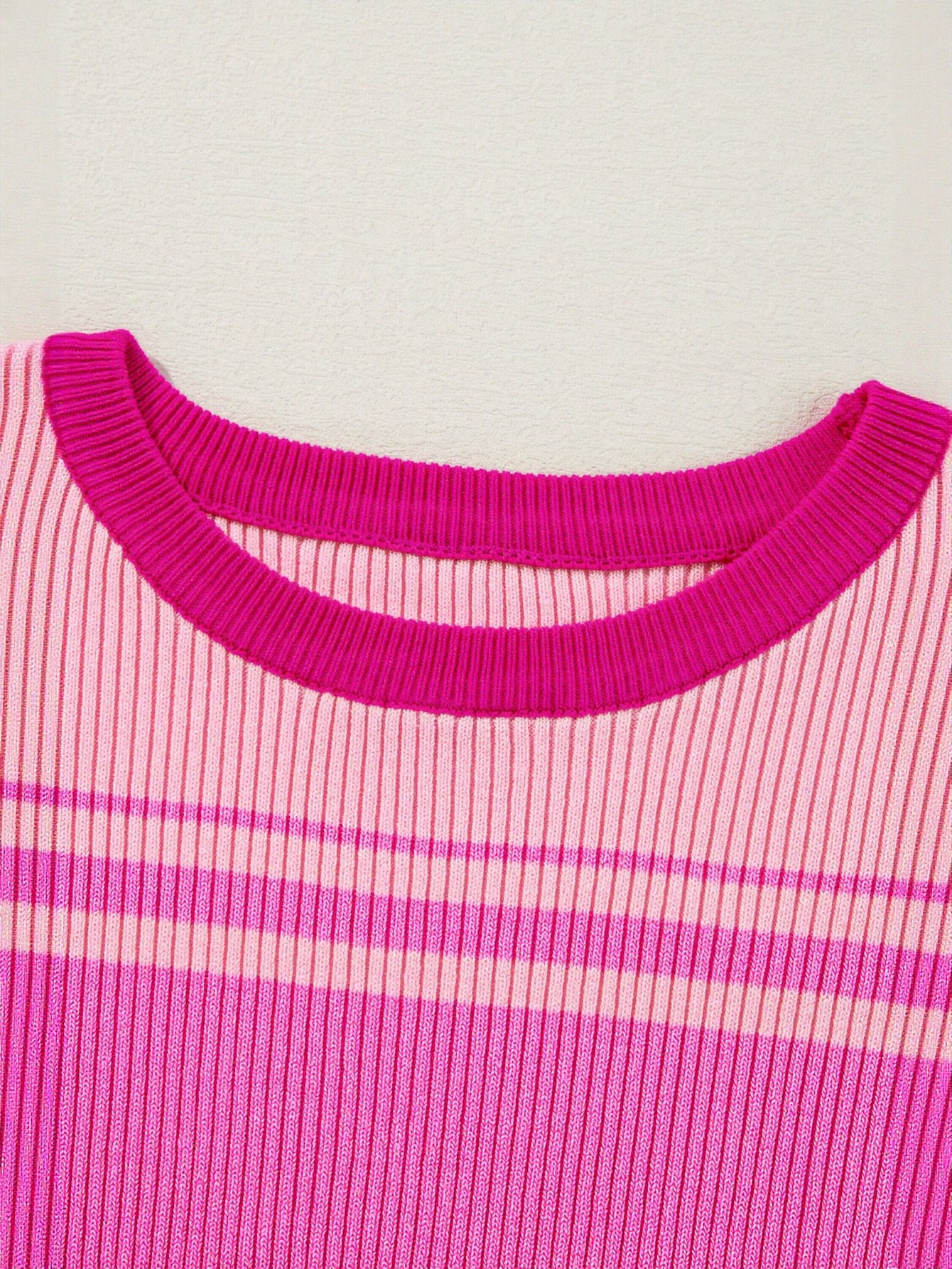 Striped Ribbed Short Sleeve Knit Sweater