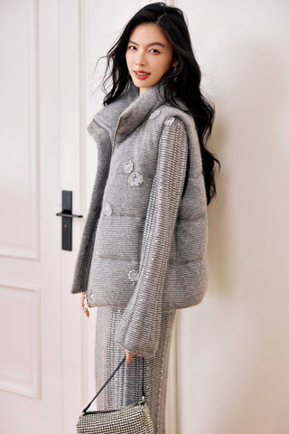 Elegant Tweed Quilted Puffer Jacket