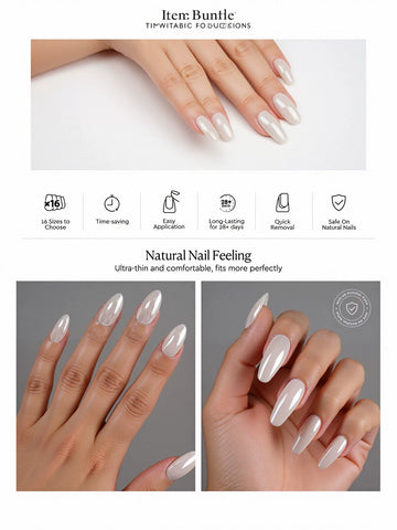 Glossy Pearl Almond Press On Nails