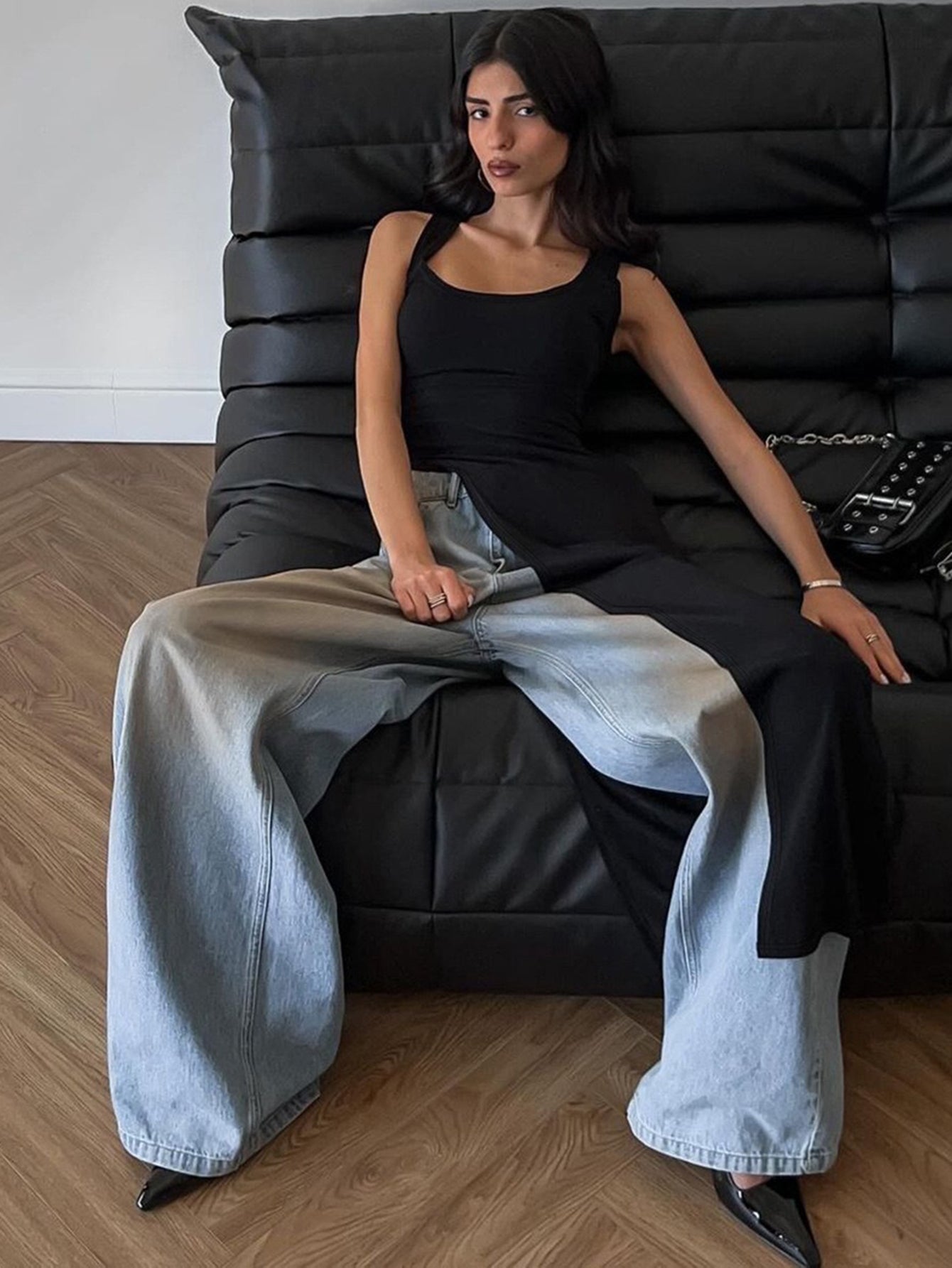 Asymmetric Hem Wide Strap Chic Top