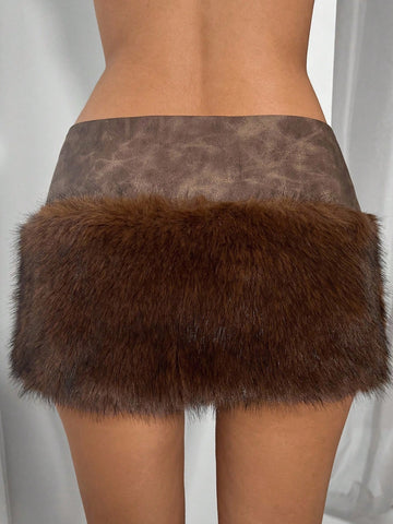 Faux Fur Trim Mini Skirt