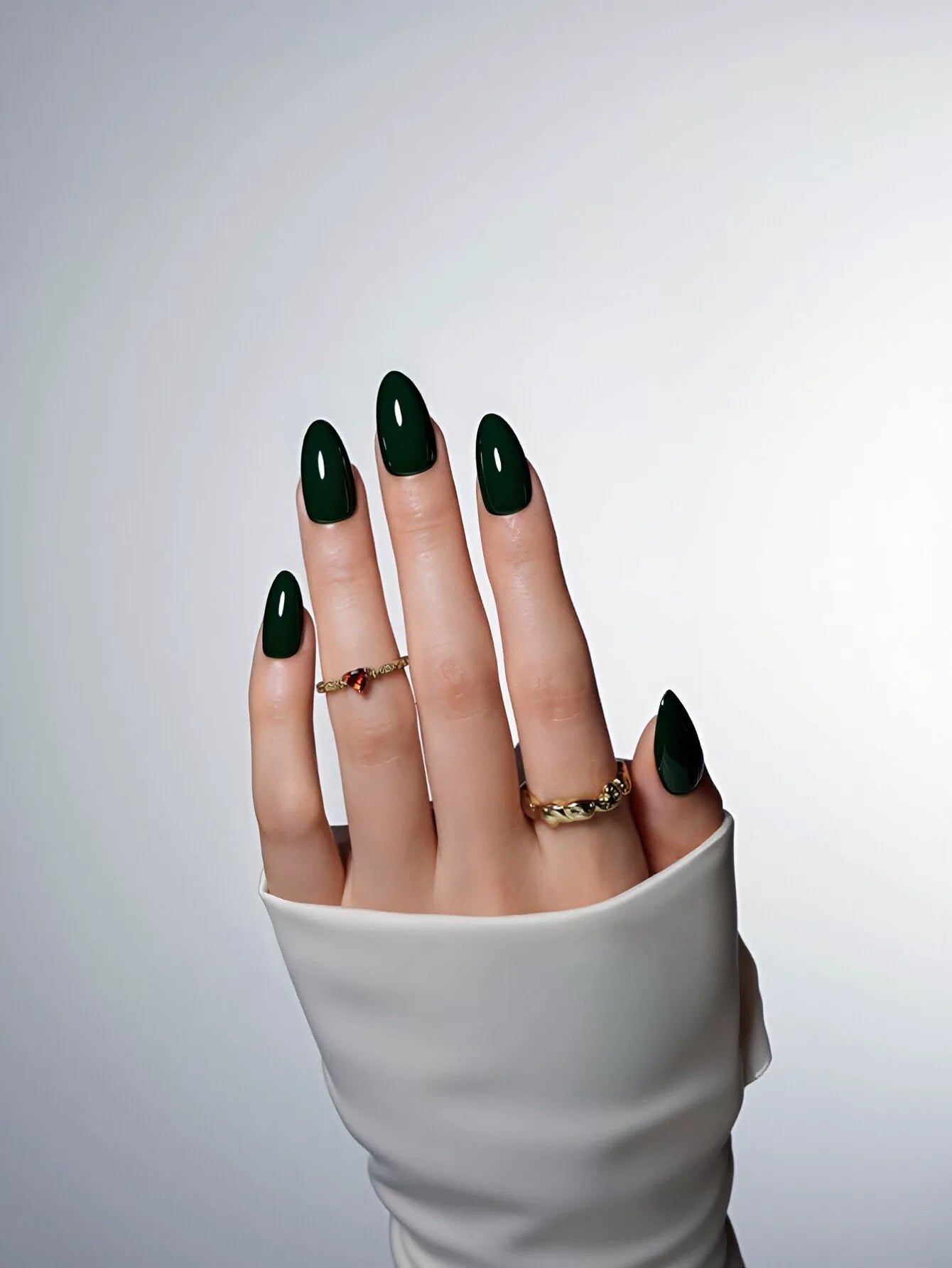 Glossy Dark Green Almond Press On Nails