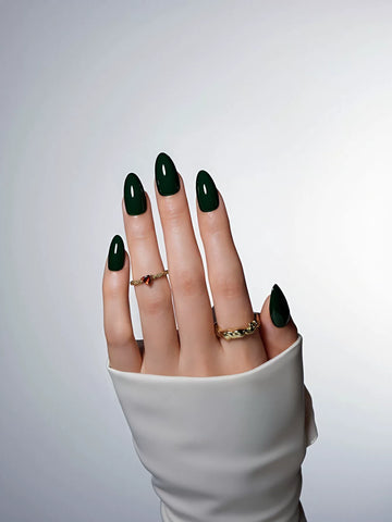 Glossy Dark Green Almond Press On Nails
