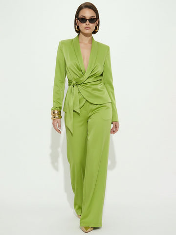 Tie Front Wide Leg Elegant Pant Set