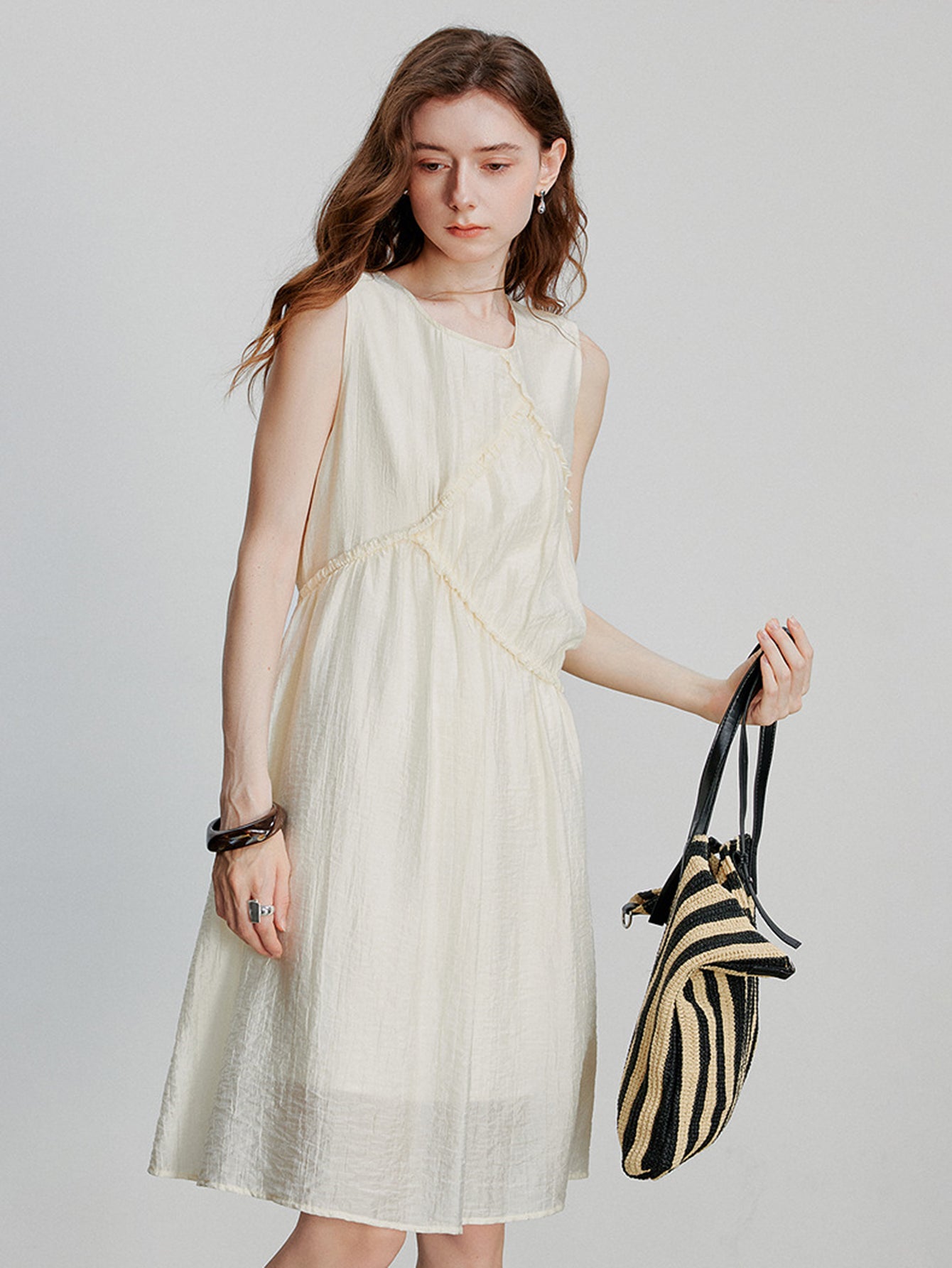 Ruffle Detail Light Beach Midi Dress