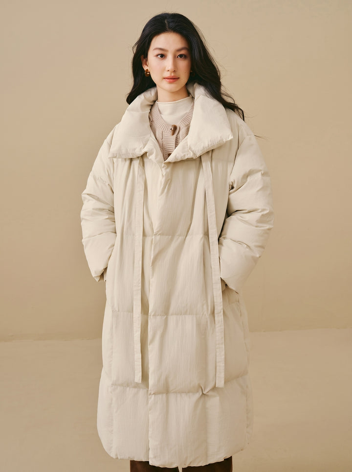 Oversized Tie Front Puffer Coat