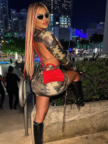 Sexy Camo Crop Top Mini Skirt Set