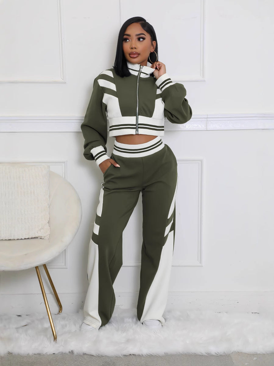 Colorblock Zip Up Crop Pant Set
