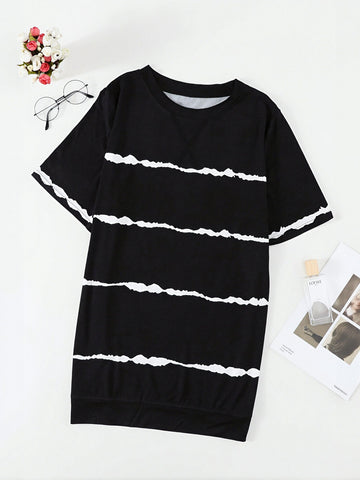 Casual Striped Crewneck Pink T-Shirt