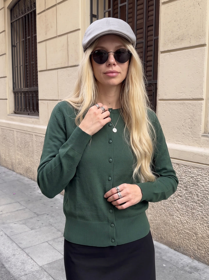Soft Crewneck Button Up Cardigan