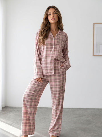 Soft Plaid Button Down Pajama Set