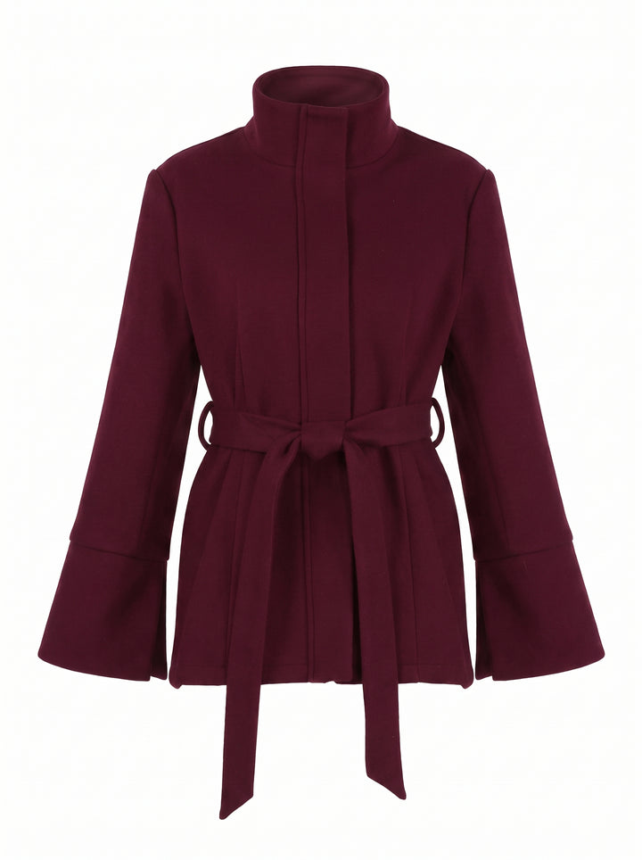 Stand Collar Belted Wool Coat