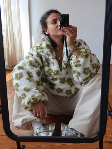 Cozy Floral Print Quarter Zip Fleece